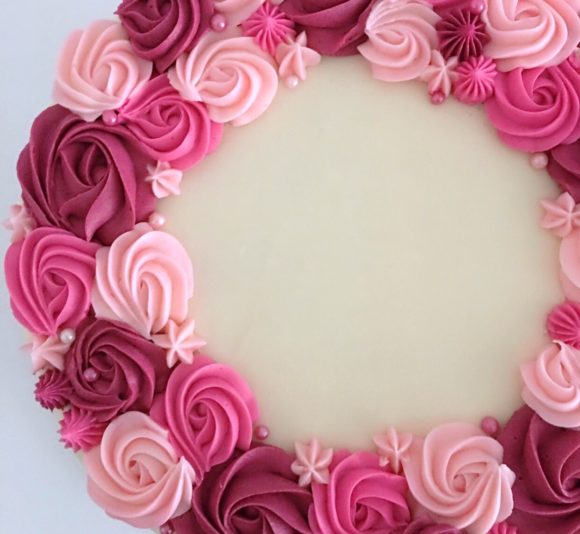 Wreath cake is shades of pink