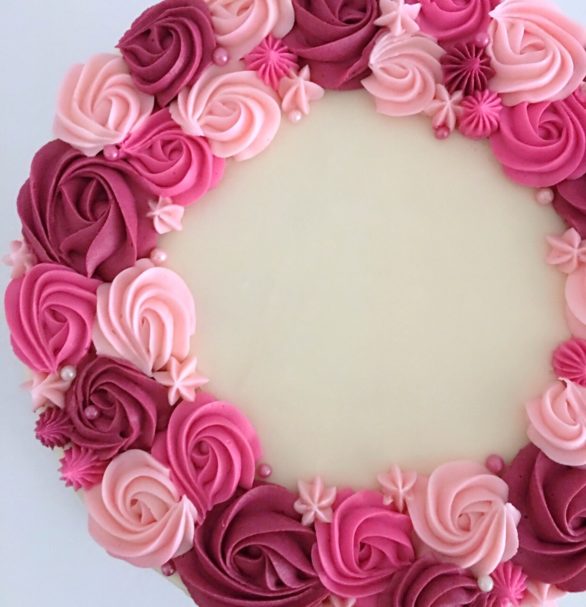 Wreath cake is shades of pink